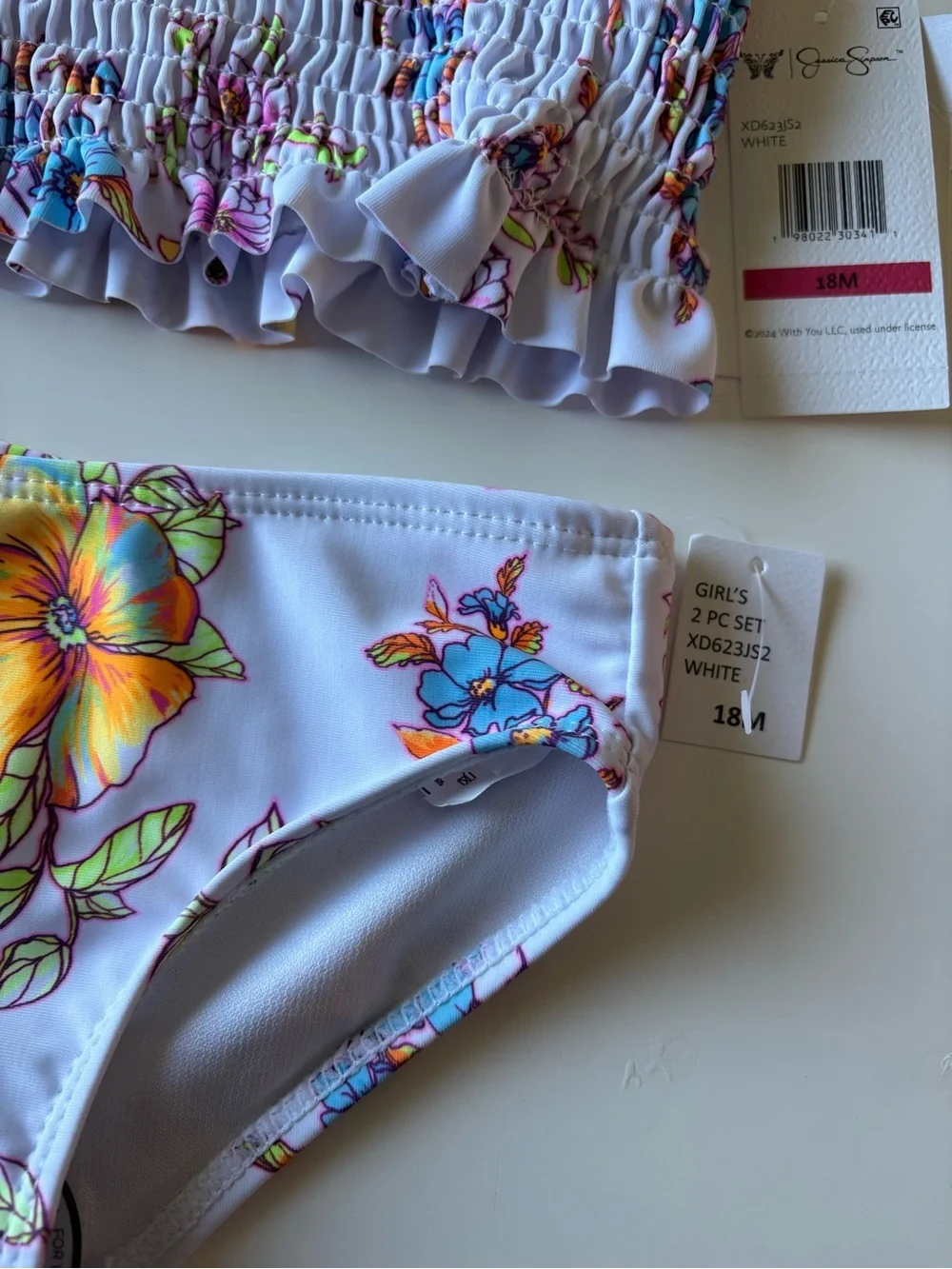 White Floral Ruffle Two-Piece Bikini 18m